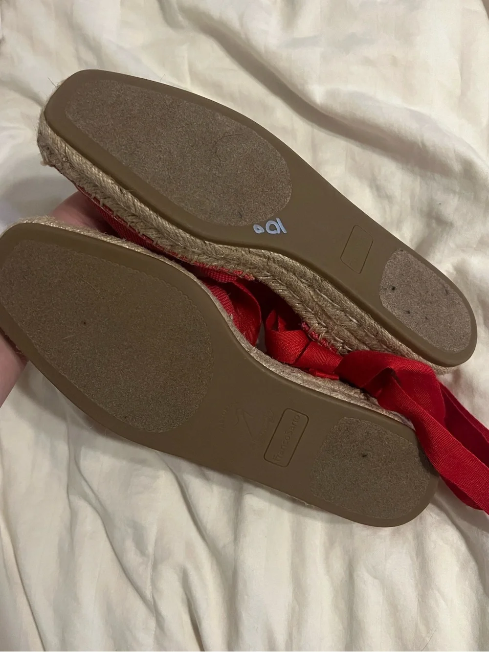 Red tie up espadrilles